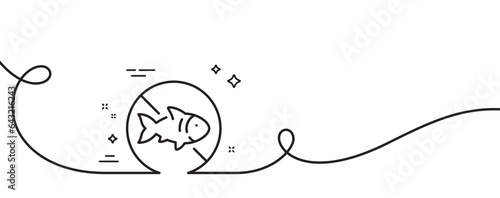 Stop fishing line icon. Continuous one line with curl. Fish catching forbidden sign. Prohibited symbol. Stop fishing single outline ribbon. Loop curve pattern. Vector