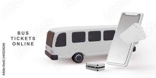 3d realistic banner bus tickets online on white background. Vector illustration.