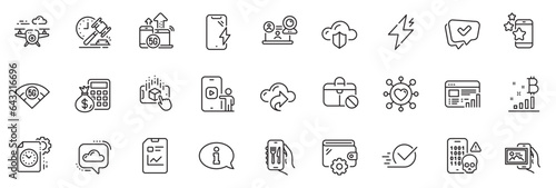 Icons pack as Finance calculator, Cloud share and Augmented reality line icons for app include Auction hammer, Web report, Checkbox outline thin icon web set. Best app, 5g internet. Vector