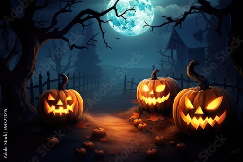 Jack Lanterns Glowing In The Spooky Night