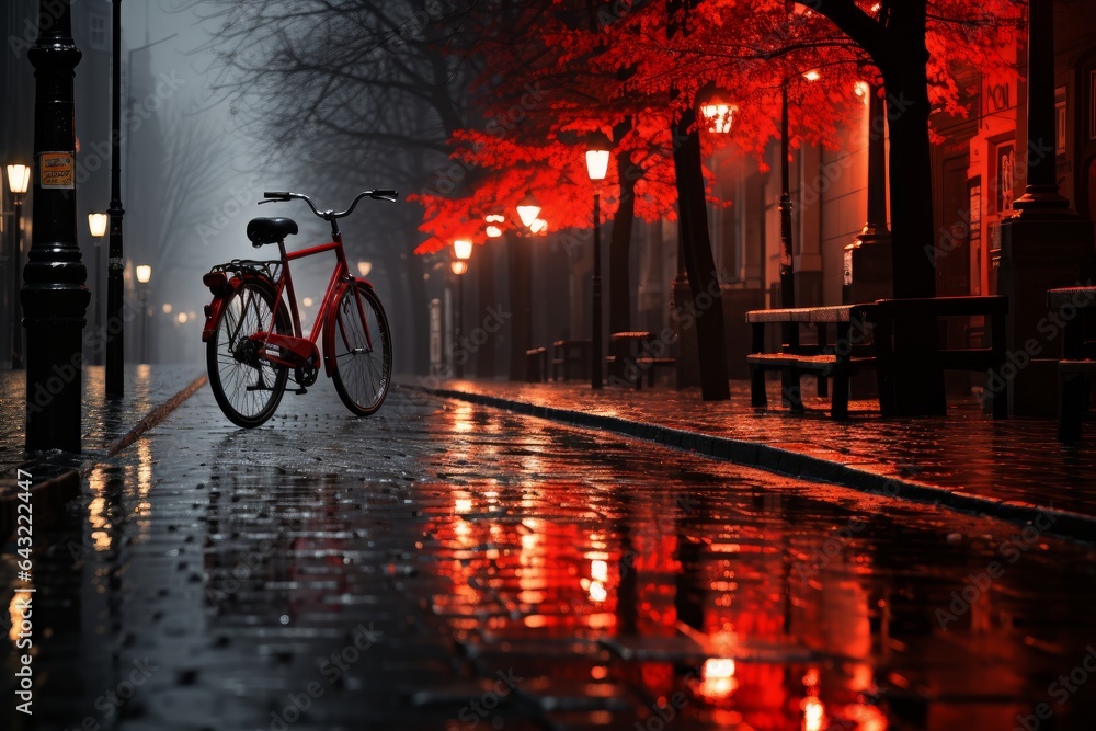 elegant image of a bicycle in black and white with red tones - obrazy, fototapety, plakaty 