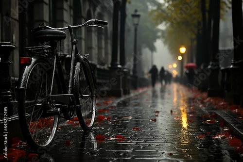 elegant image of a bicycle in black and white with red tones photo