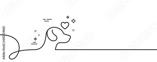 Pets care line icon. Continuous one line with curl. Veterinary clinic sign. Dog health symbol. Pets care single outline ribbon. Loop curve pattern. Vector