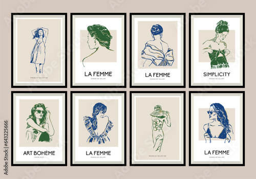 Abstract boho style woman silhouettes vector art print posters for wall art gallery