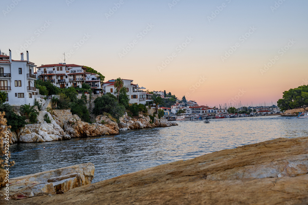 Panorama of the old port of Skiathos, Greece