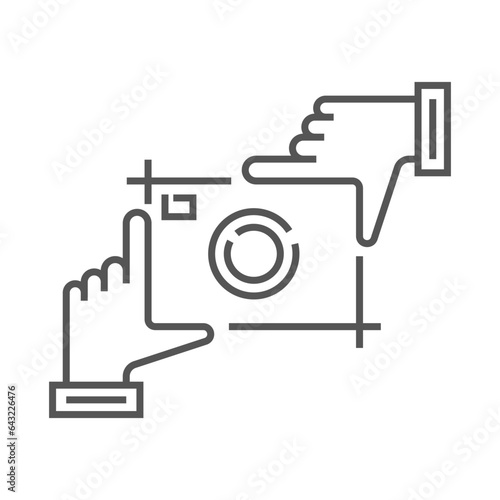 Hands holding photo camera shutter. Photography and photo studio hand drawn logo sketch. Vector design element, business sign, logo, identity, branding for business.
