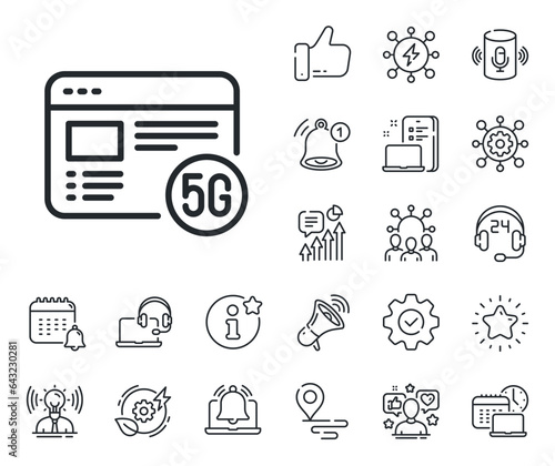 Wifi web browser sign. Place location, technology and smart speaker outline icons. 5g internet line icon. Connection quality symbol. 5g internet line sign. Influencer, brand ambassador icon. Vector