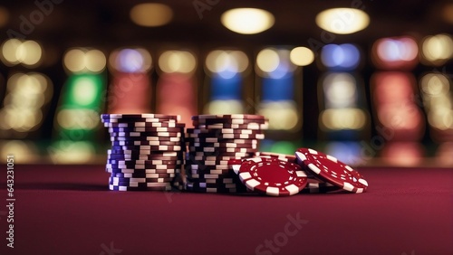Stacks of casino chips on casino table