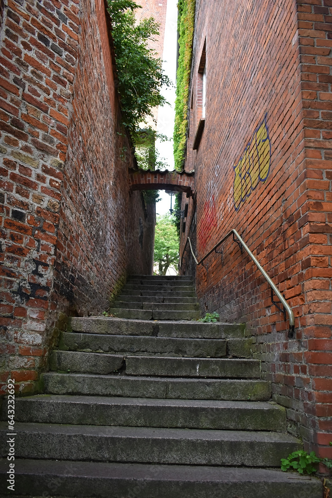 old brick wall with stairs old brick wall with stairs