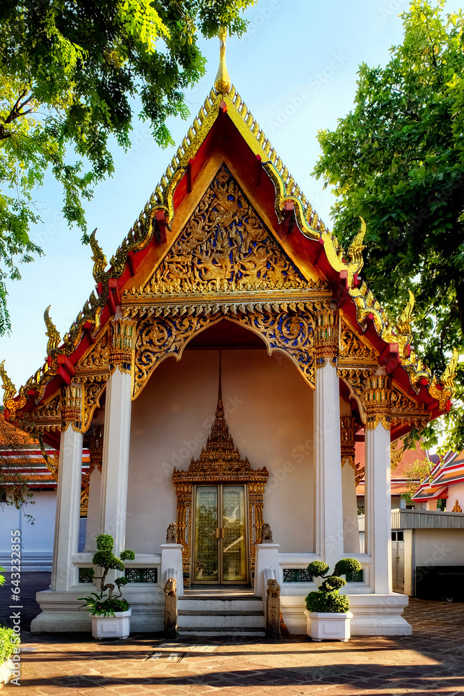 Exquisitely adorned exterior of Wat Pho, a Thai Temple in Bangkok, Thailand.