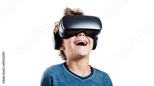 a young caucasian male child using a vr virtual reality headset isolated on a transparent background, generative ai © Perfect PNG