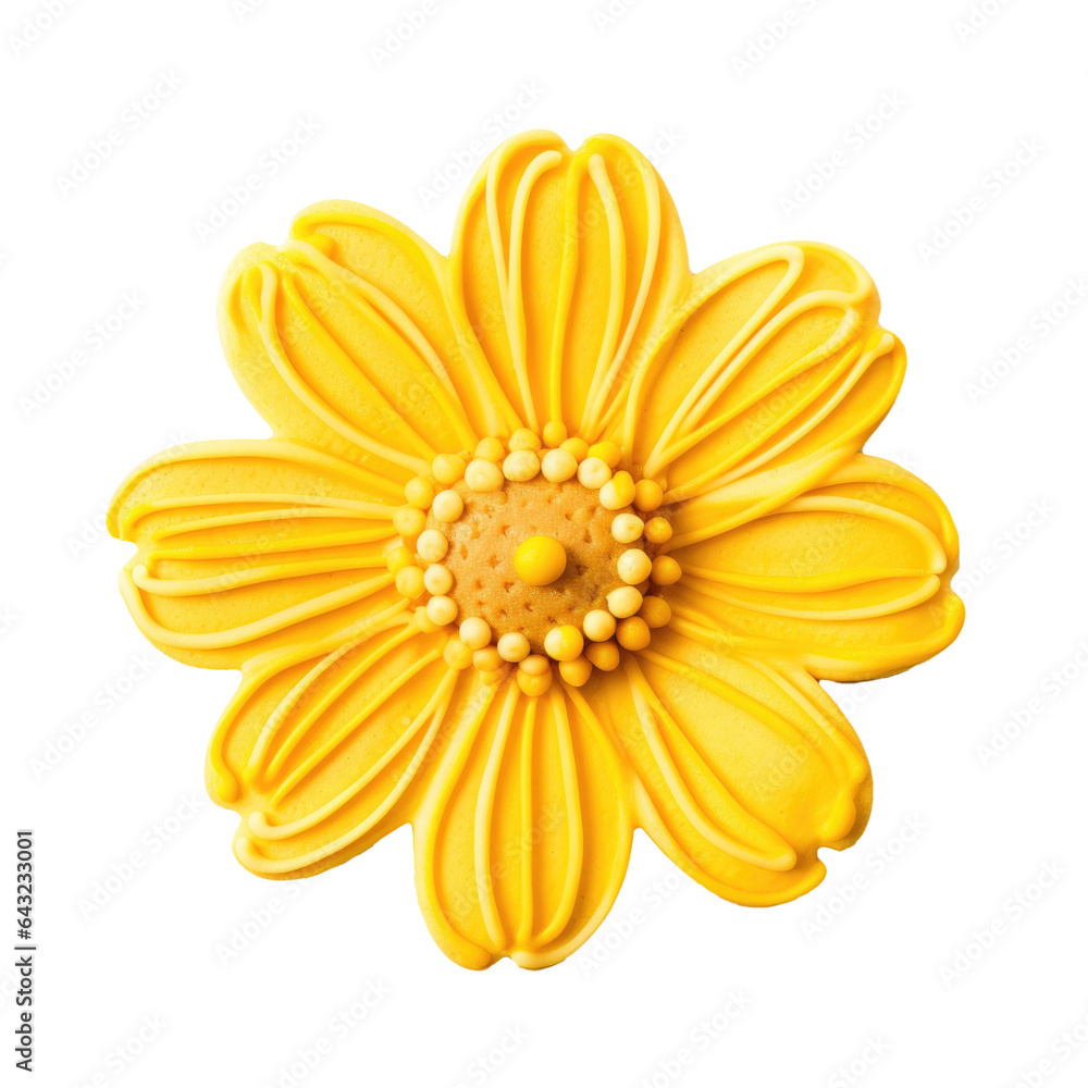 Obraz premium Pretty Spring Yellow Flower Cookie Isolated on a Transparent Background