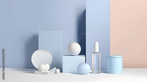 Awarding blue podium pastel shapes of different sized against blank background