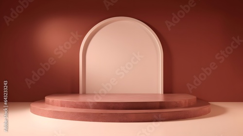 Awarding pink podium pastel shapes of different sized against blank background