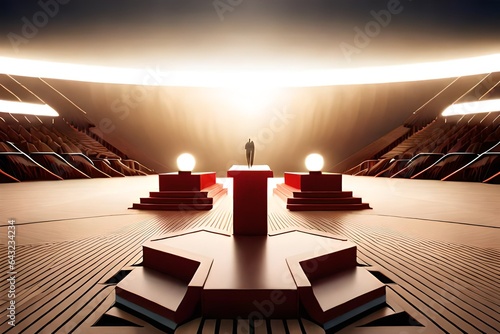Illuminated empty stage podium for award ceremony