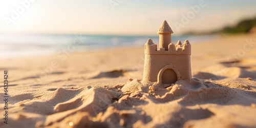 AI Generated. AI Generative. Beautiful fort sand castle. Vacation chill sea ocean vibe. Graphic Art © AkimD