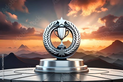 Winner Award Cube Silver Laurel Wreath Podium, Stage or Pedestal with Silver ...