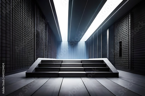 Illuminated empty stage podium for award ceremony