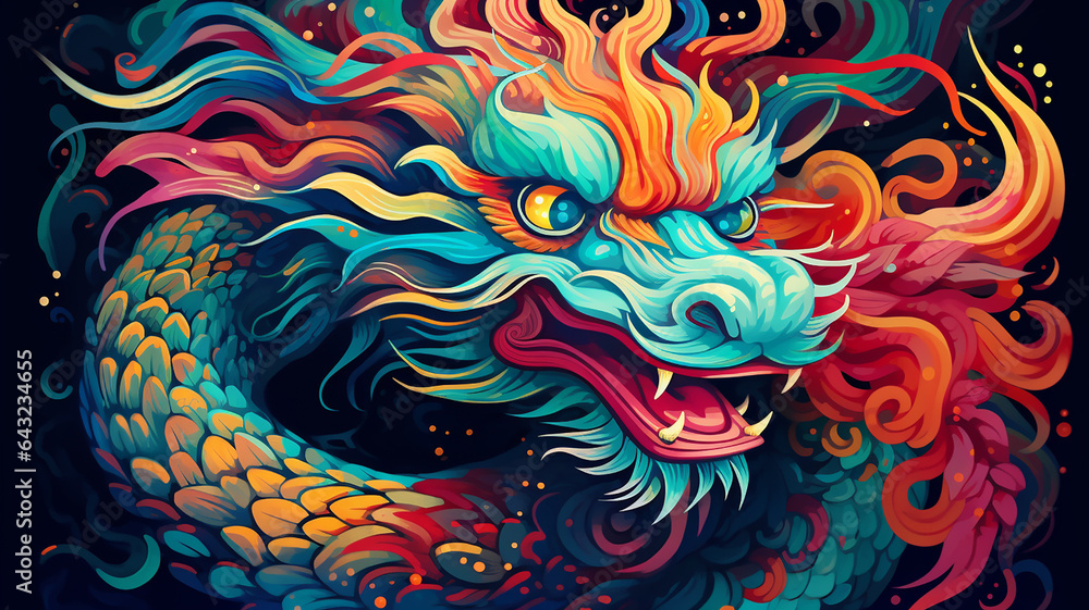 multicolored illustration of chinese dragon symbol multicolored illustration of chinese dragon symbol