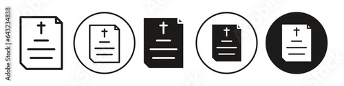 Death certificate icon. Last will heir symbol. Vector set of ownership paper. Flat outline of legal form or affidavit of dead person. Notary of inherit property right deed. RIP document at burial 