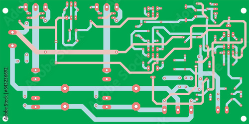 Tracing the conductors of the printed circuit board of an electronic device. Vector engineering  drawing of a pcb. Electric background