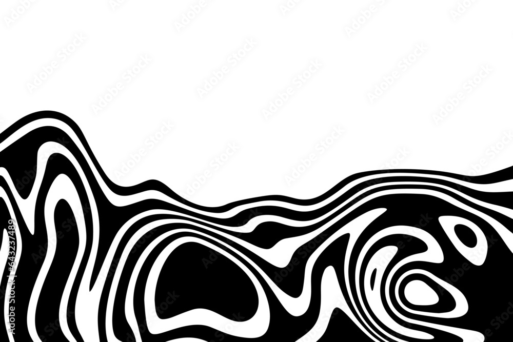 Cover for a poster with waves and vibrations of optical illusions. Abstract curved black and white lines. Background for the presentation of advertising, brochures, etc. eps 10