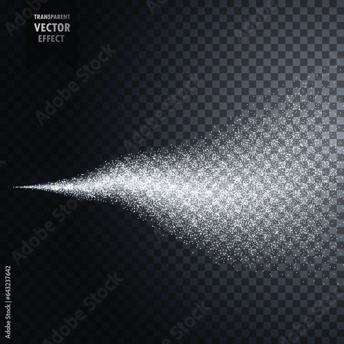 Water spray dust. Spraying mist effect of air gun sprayer droplets jet isolated on black background