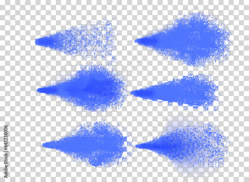 Blue Water spray dust. Spraying mist effect of air gun sprayer droplets jet isolated on clear background eps