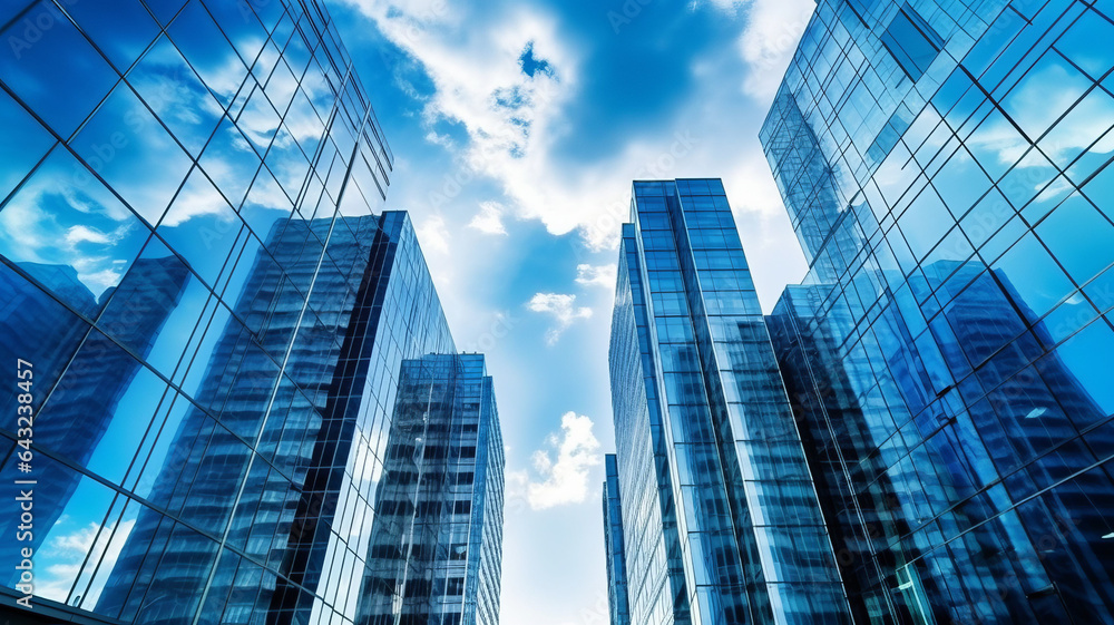 glass buildings with cloudy blue sky background generative ai glass buildings with cloudy blue sky background generative ai