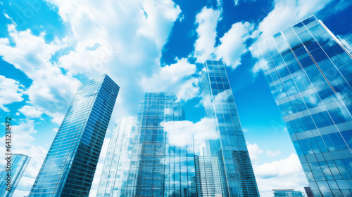 glass buildings with cloudy blue sky background generative ai