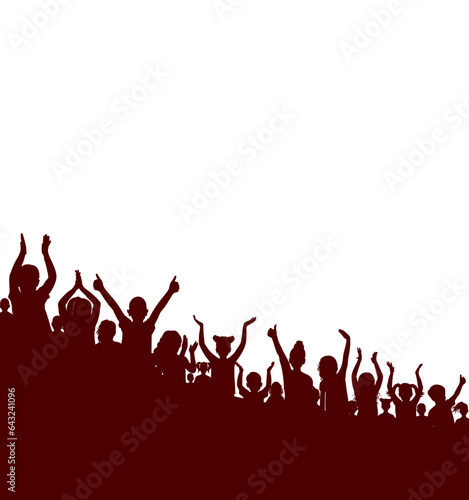 Group of happy children, silhouette. School kids, sport fans. Vector illustration