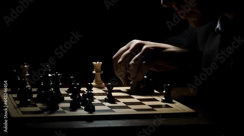 Hand of chess player is thinking about a difficult game of chess. photo