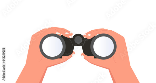 Hand gesture symbolizing binoculars, magnification, looking into the distance, point of view. Vision, prediction, look