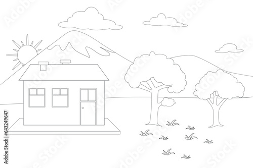 coloring a house in nature for kids