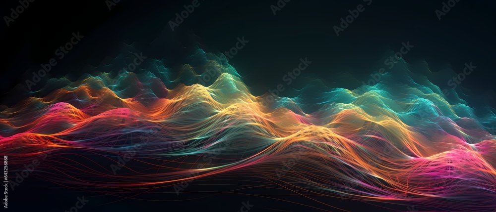 Abstract wave lines flowing dynamic in colorful spectrum colors isolated on black background for concept of modern.