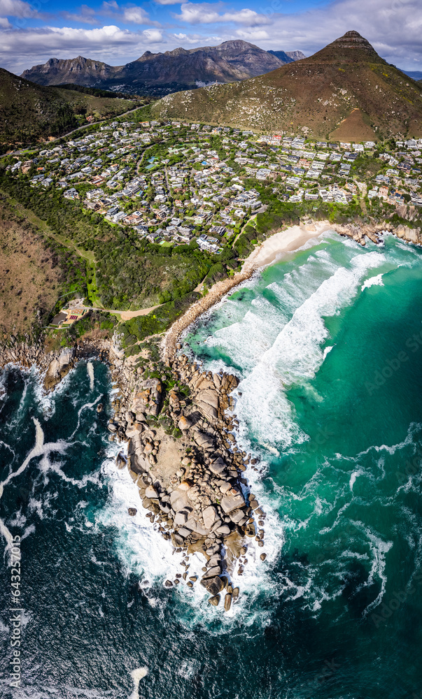 Fototapeta premium Aerial view of Llandudno beach in Cape Town, South Africa