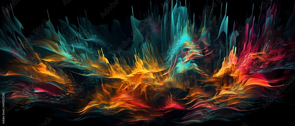 Obraz premium Abstract wave lines flowing dynamic in colorful spectrum colors isolated on black background for concept of modern.