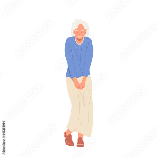 Old woman character suffering from urinary incontinence diabetes symptom isolated on white