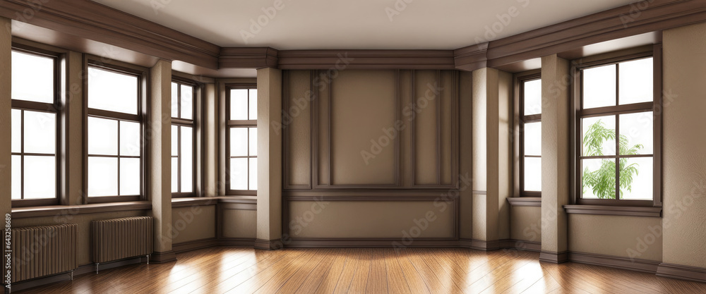 Obraz premium Photorealistic Blank Room Interior Horizontal Anamorphic Display For Background