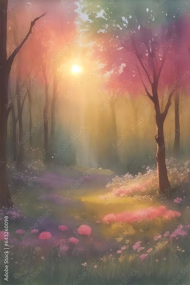 Morning in the forest. AI generated illustration