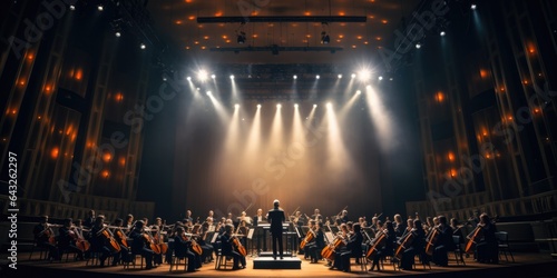 Captivating Performance: Symphony Orchestra in Dramatic Lighting, generative ai photo