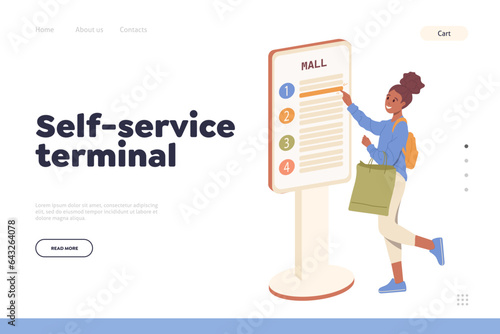 Digital electronic self-service terminal at shopping mall advertising landing page design template