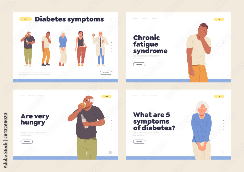 Landing page set with diabetes symptom, chronic fatigue syndrome and eating disorder risks
