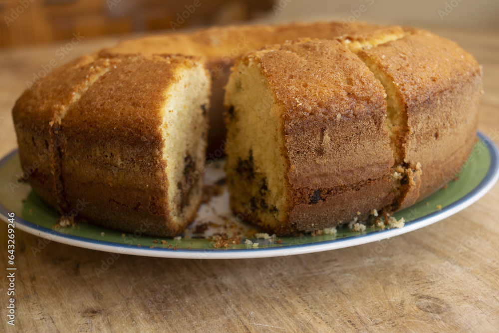 sliced homemade sponge cake