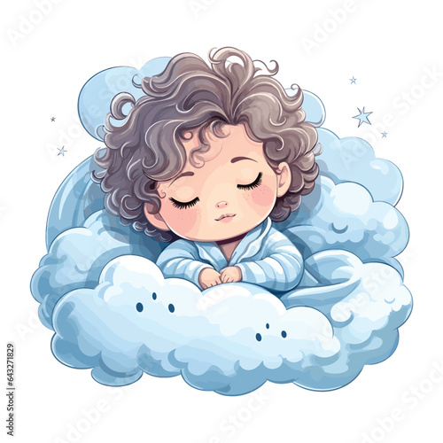 Cute baby sleeping on cloud pillow cartoon icon vector illustration 