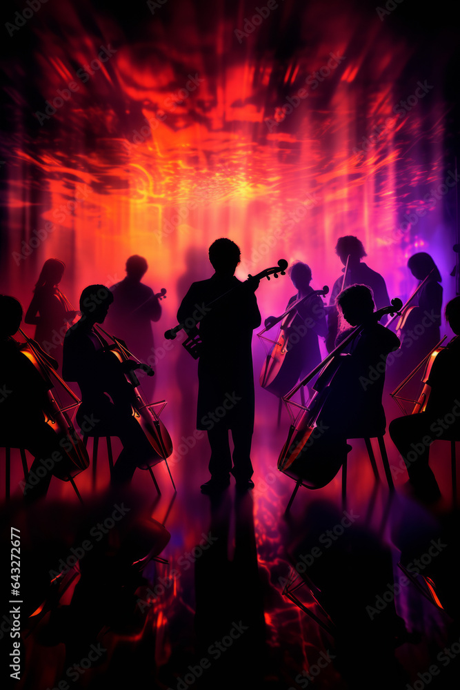 Silhouette of a symphony orchestra