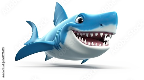 Blue 3d shark isolated on white background character illustration