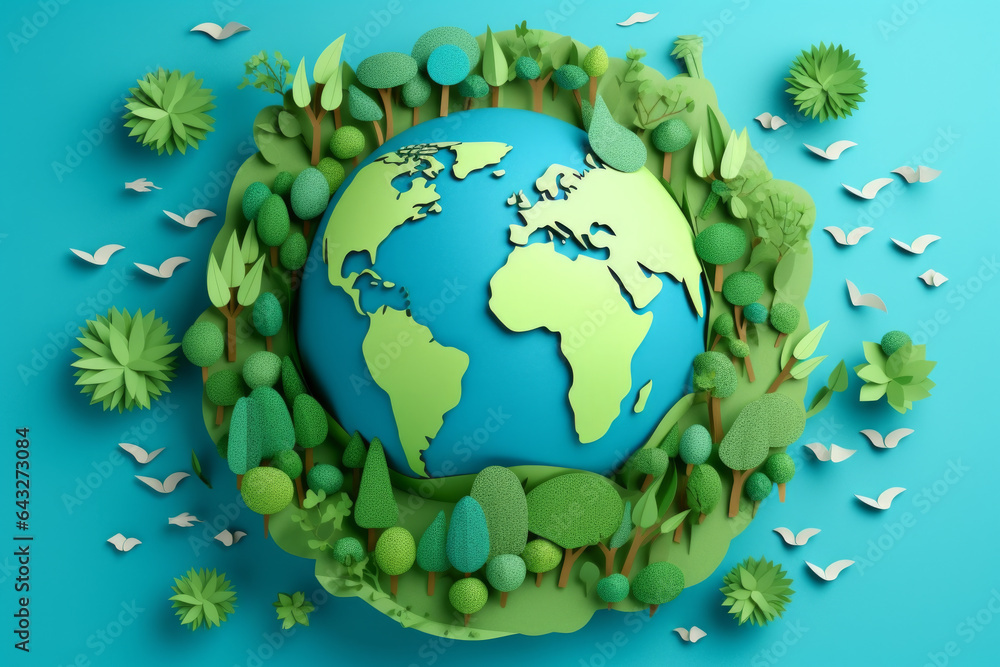 planet Earth with green leaves wrapped around it, symbolizing nature, ecology, and care for environment, sustainable development planet Earth with green leaves wrapped around it, symbolizing nature, ecology, and care for environment, sustainable development