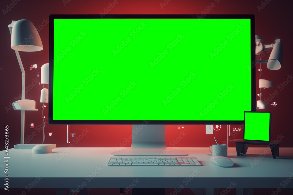 Monitor with green screen Monitor with green screen