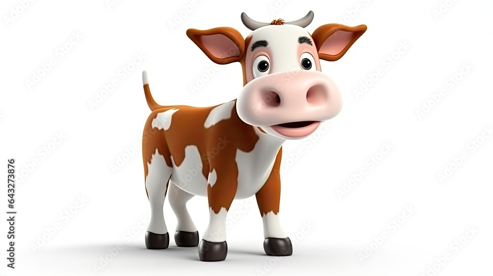 3d cartoon cow character isolated on white background